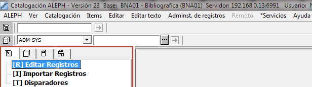 SIGB Barra del menú